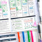 image of planner and dual tip markers, dual tip highlighters, mechanical pencil and multi-color ballpoint pen