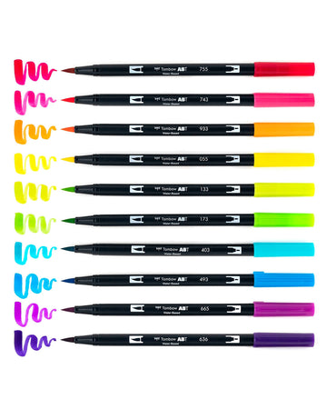 set of 10 dual brush pens in bright vibrant colors