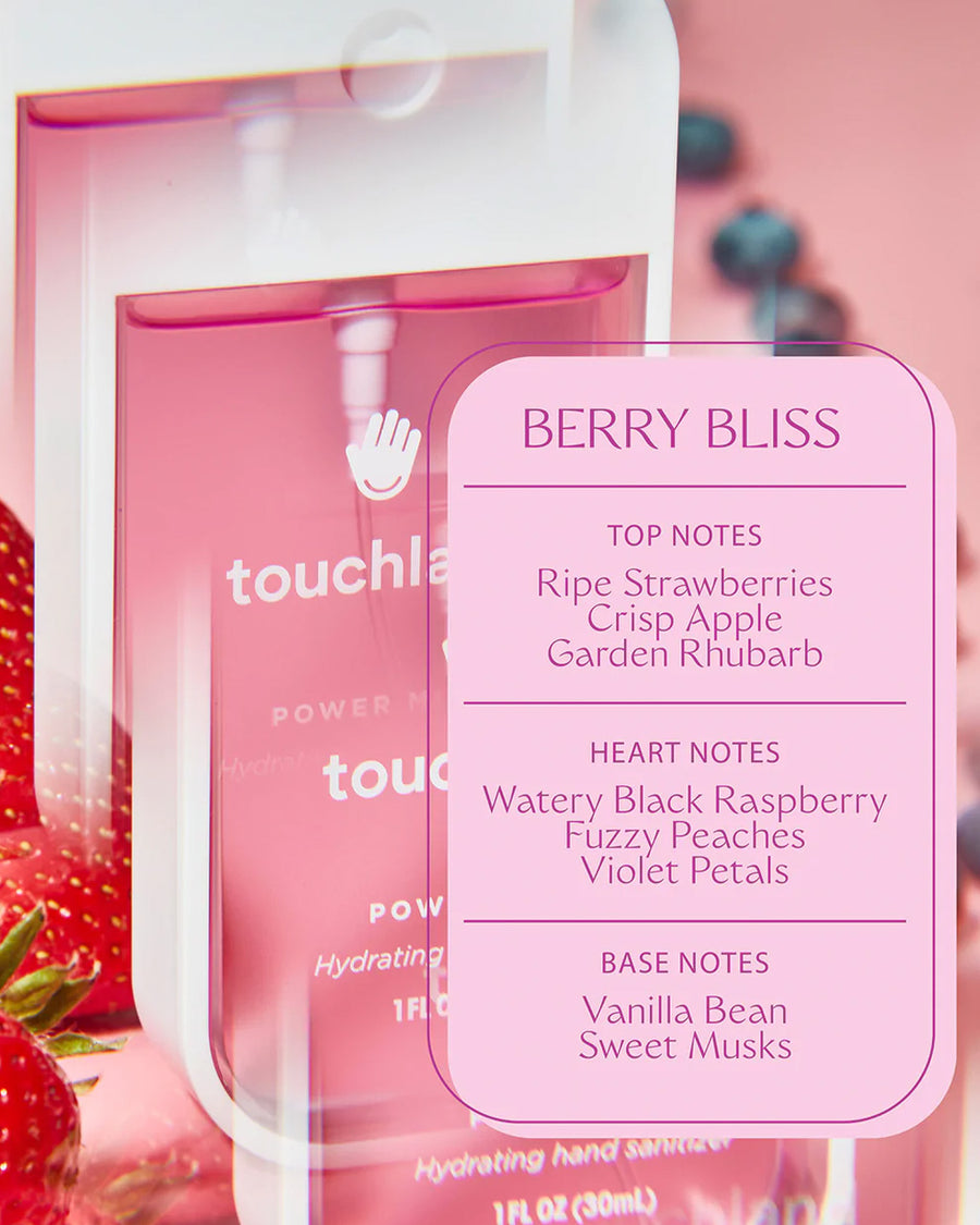 Top notes: Ripe strawberries, crisp apples, garden rhubarb Heart notes: Watery black raspberry, fuzzy peaches, violet petals Base notes: Vanilla bean, sweet musks