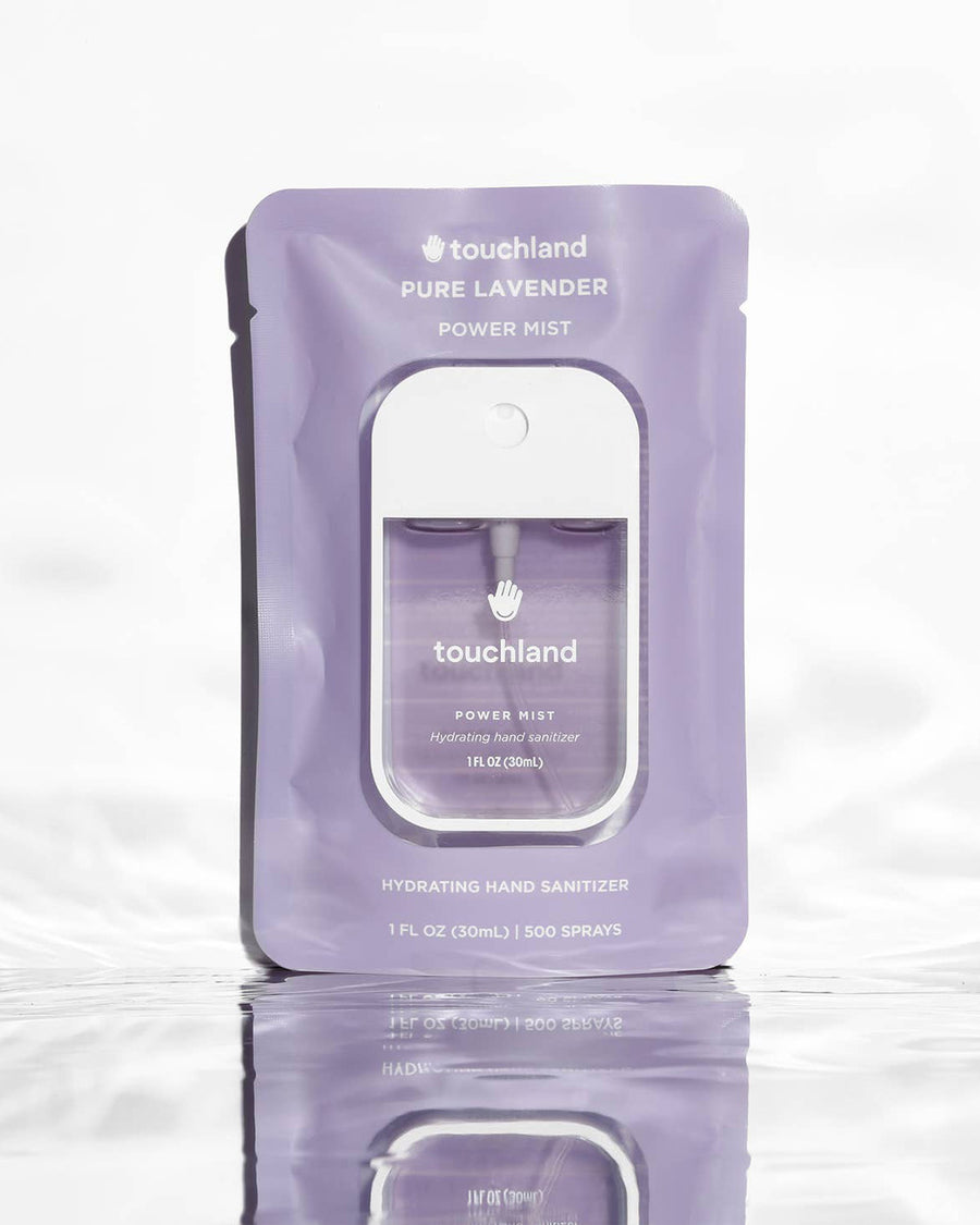 packaged touchland power mist hydrating hand sanitizer in pure lavender 