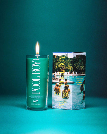 green pool boy pillar candle and box