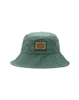 green quilted bucket hat with mixed animal print logo patch