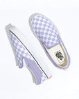 pair of purple heather and white checker vans classic slip-on shoes