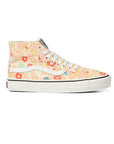 vans sk8-hi shoe with light yellow ground and all over abstract and floral design