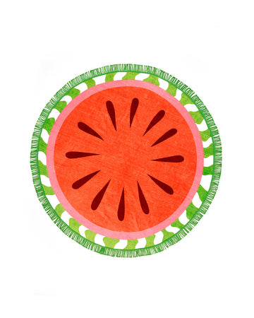 round circle watermelon print towel with green fringe
