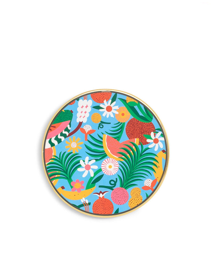 blue ground wireless charging pad with various abstract fruit print