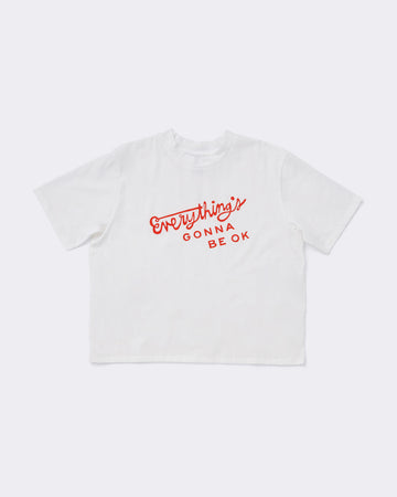 white boxy tee with the words everything's gonna be okay