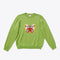 lime green crew neck sweater with multi color butterfly graphic