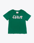 green calm graphic tee with daisy accents