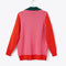 colorblock coat/cardigan in pink and red with green large collar 