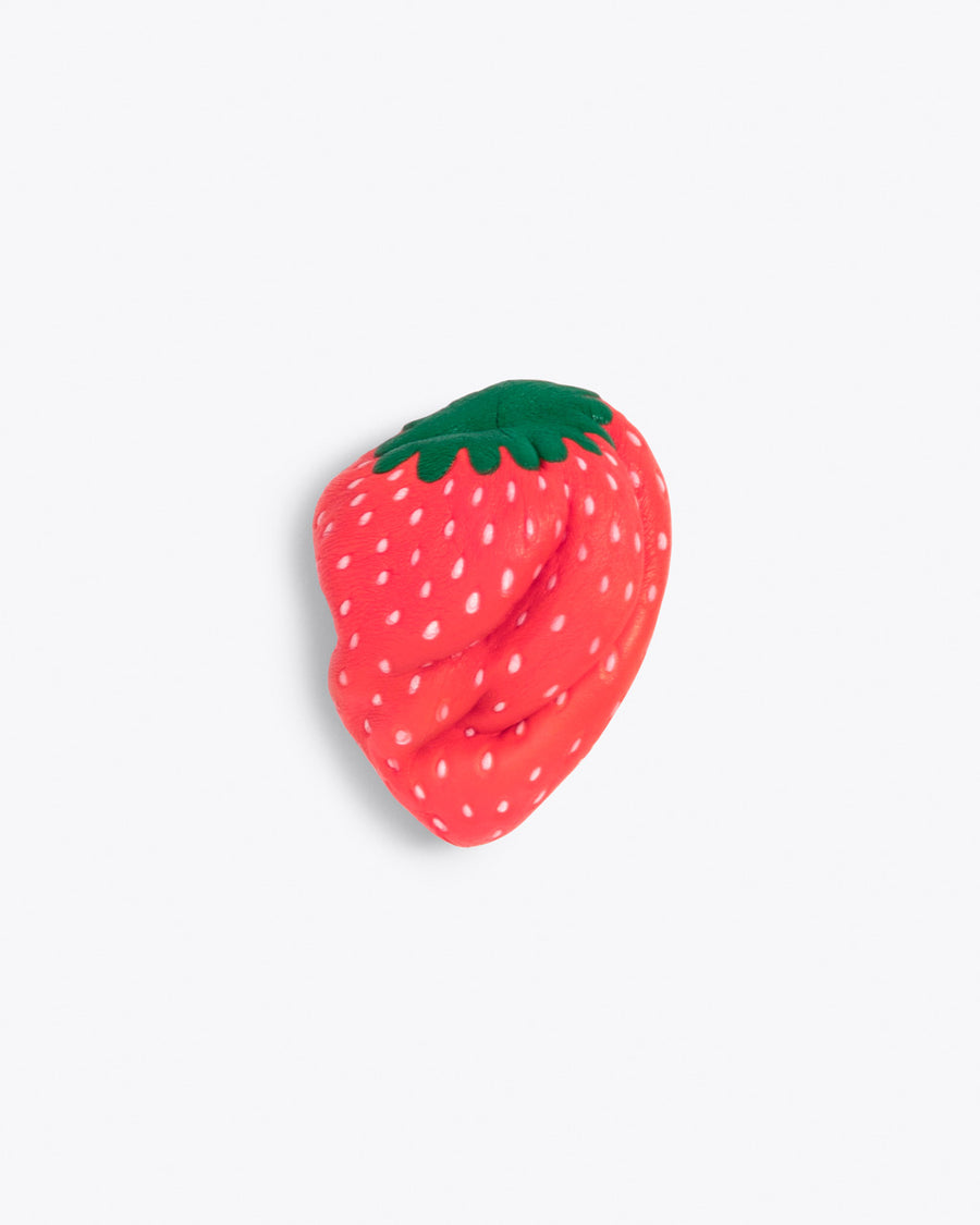 destress ball shaped like a strawberry, squished