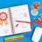editorial image of set of 6 jumbo stickers: 'i'd rather be at brunch' ribbon,'salty' with a pretzel, 'let your happiness grow' with smiling flowers in a vase, 'tale a break' with a red heart, checkered cherry, and pink/multi disco ball, planner, markers and paper clips