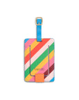rainbow diagonal stripe luggage tag with pvc clear pocket and gold hardware
