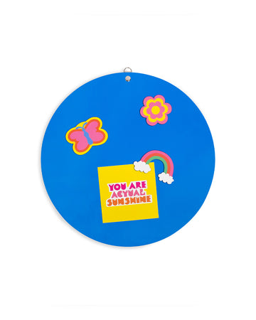 blue round magnet board with a butterfly, rainbow and flower magnetblue round magnet board with a butterfly, rainbow and flower magnet and 'you are actual sunshine' card