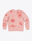 light pink sweatshirt with a floral design and quotes