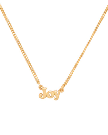gold chain necklace with the word joy 
