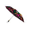 open umbrella with black ground with multicolor abstract floral print