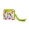 folded reusable market bag with white ground, lime green accents and colorful party boot print