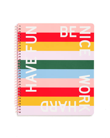 This Rough Draft Notebook comes in a rainbow striped design by Maddy Nye.