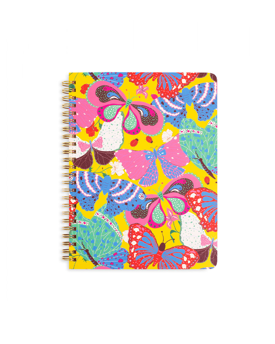 spiral bound mini notebook with yellow ground and butterfly print