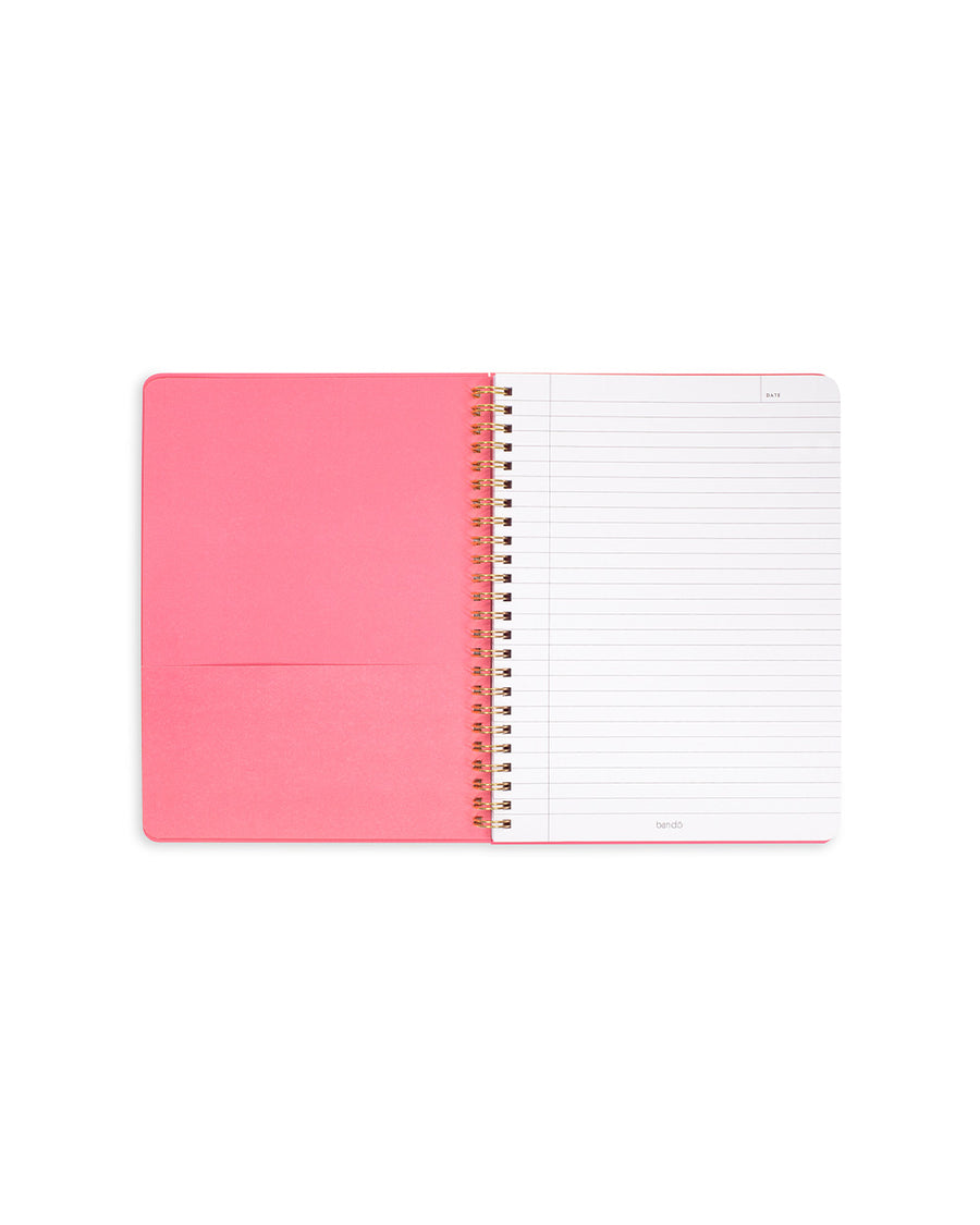 inside pink folder pocket and lined paper