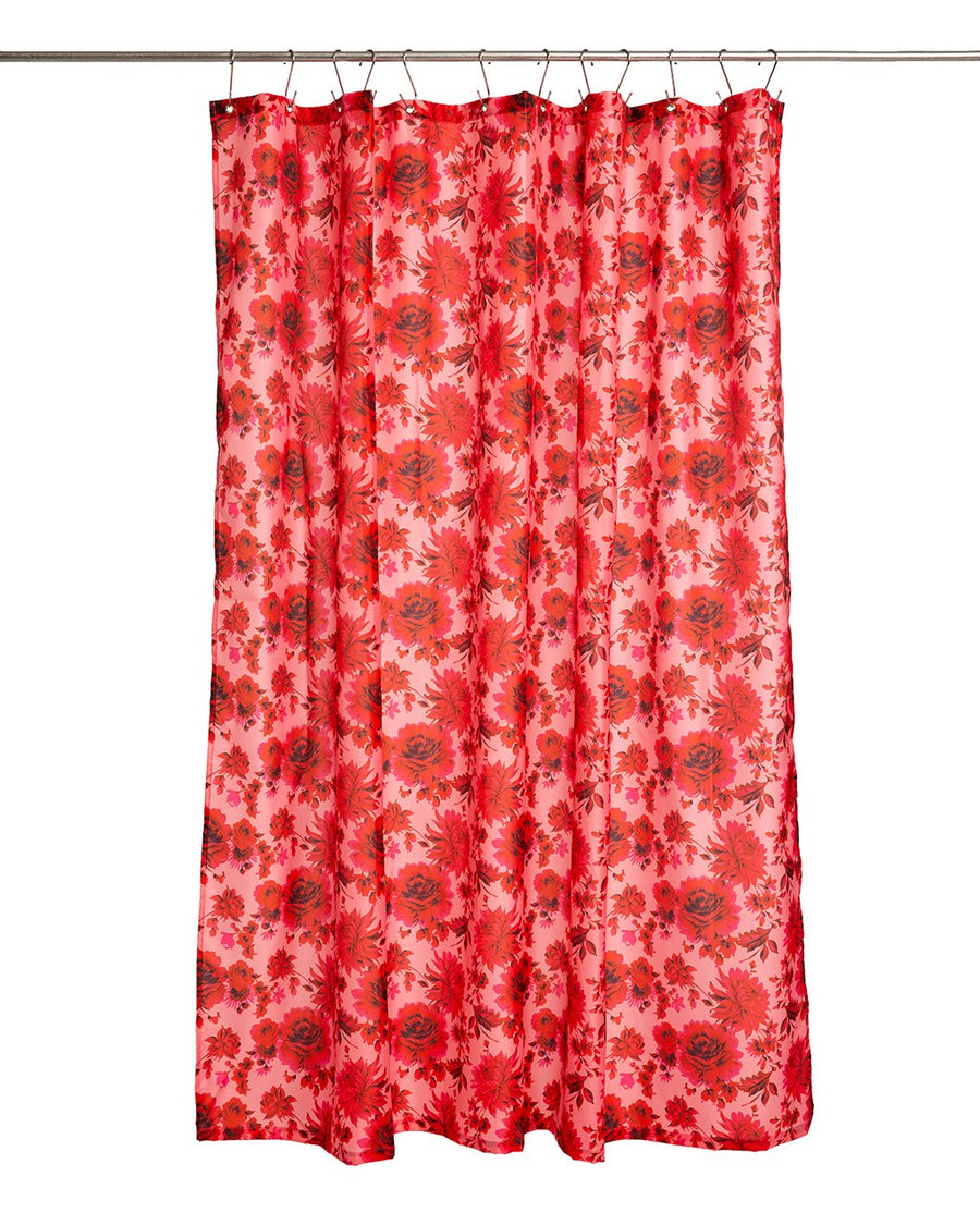pink and red floral shower curtain