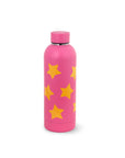 hot pink stainless steel water bottle with all over yellow star print