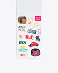 interior image of sticker sheet containing road trip themed stickers
