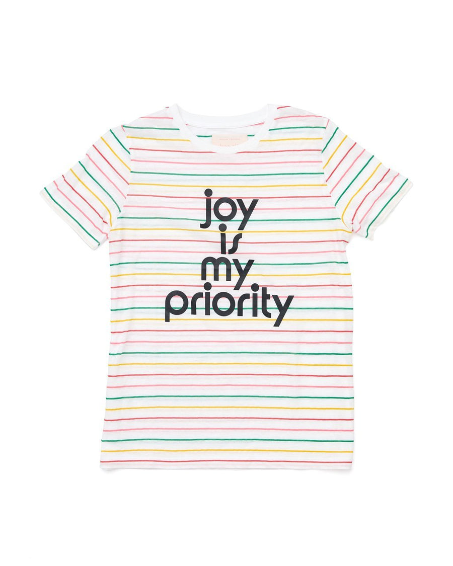 Colorful striped jersey shirt with the words joy is my priority