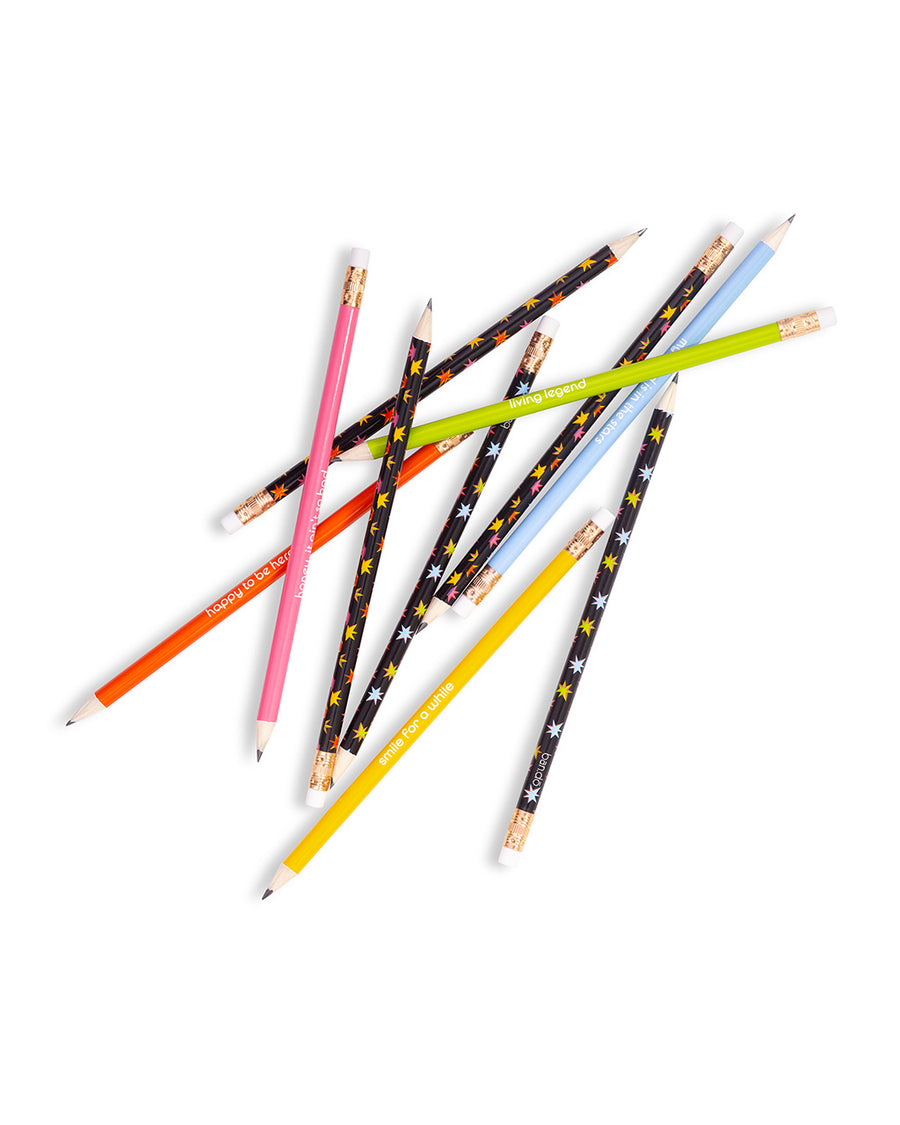 image of starburst pencils jumbled on the table